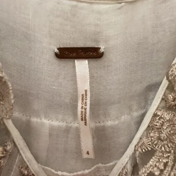 Free People Lace Tiered Top Romantic Boho Feminine Sheer Cream Ivory Sz 4 - Picture 6 of 11